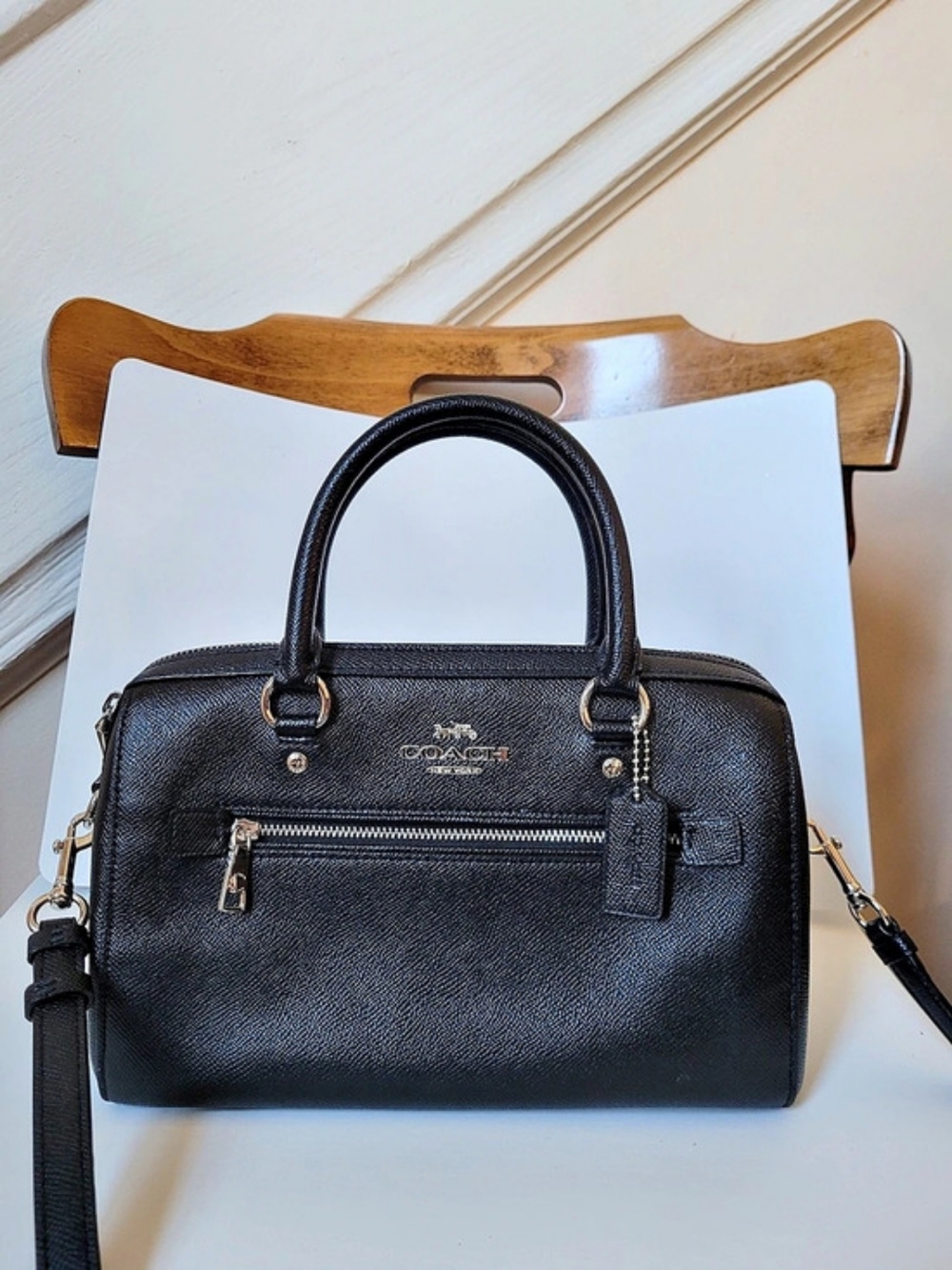 Coach Rowan Satchel Black/Silver Medium